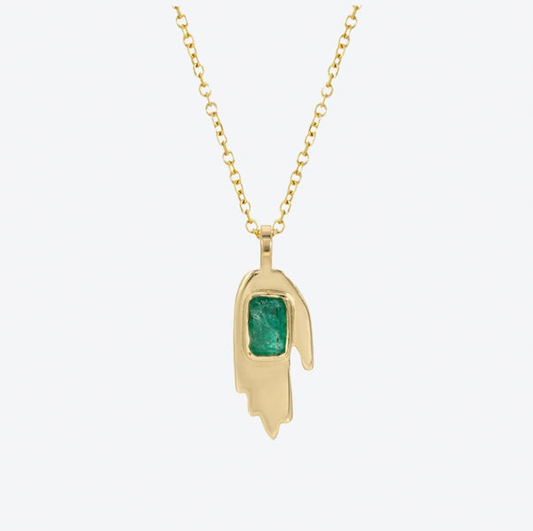 Tiny Emerald Hand Necklace