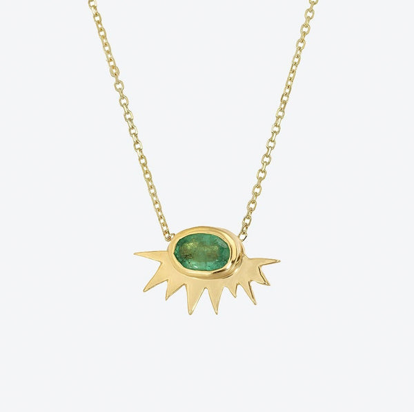 Tiny Sunburst Necklace in Emerald