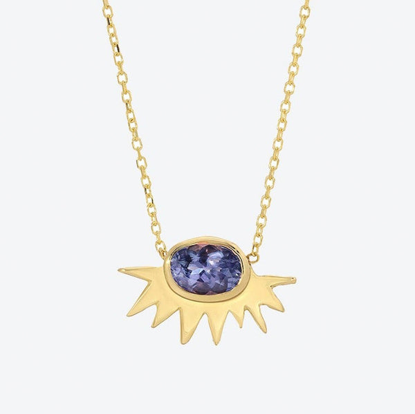 Tiny Sunburst Necklace in Tanzanite