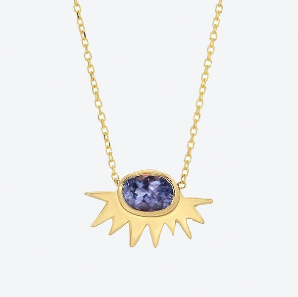 Tiny Sunburst Necklace in Tanzanite