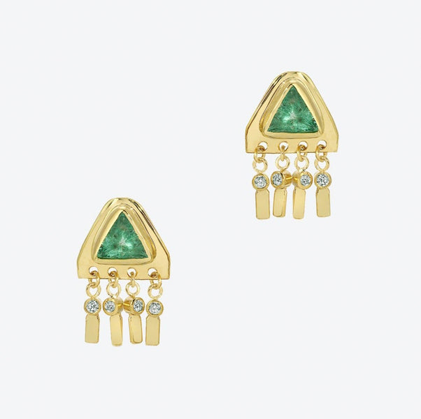 Diamond Pyramid Earrings in Emerald