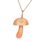 Magic Mushroom Hand Carved from Apricot Conch Shell with Diamond